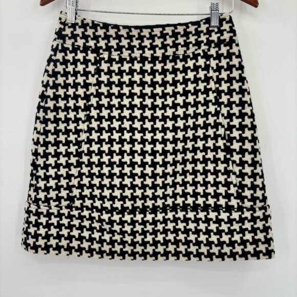 Club Monaco Skirt Womens Size 2 White Black Houndstooth Wool Blend - Picture 2 of 10